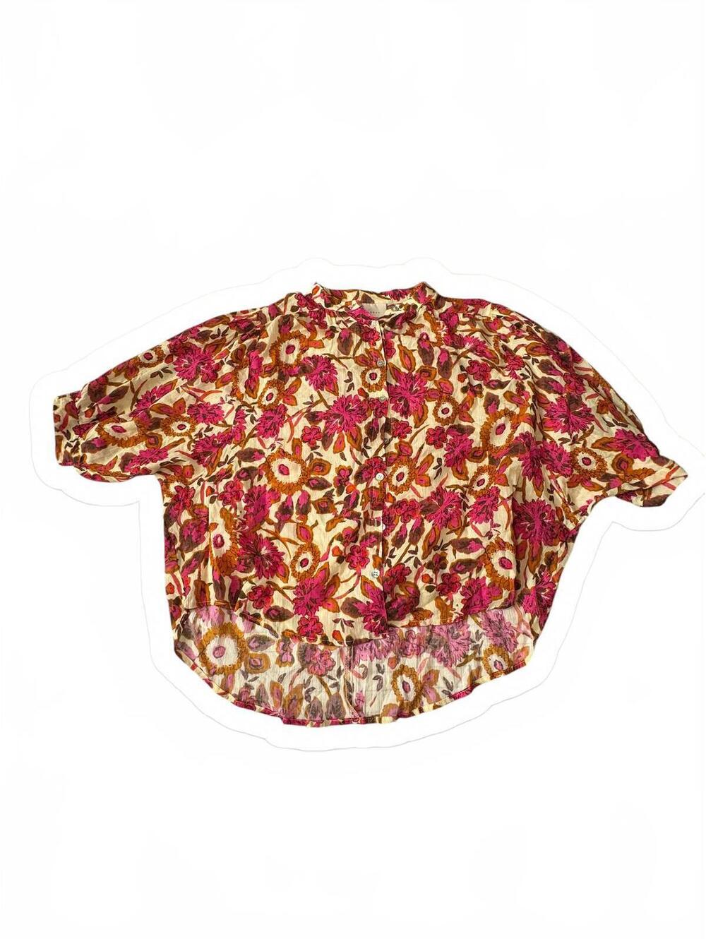 Melloday Floral Boho Blouse Pink Orange Women's Small Oversized NWT